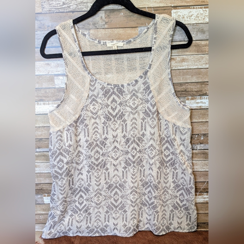 Mystree Off White Tan Aztec Design W/Crochet Tank